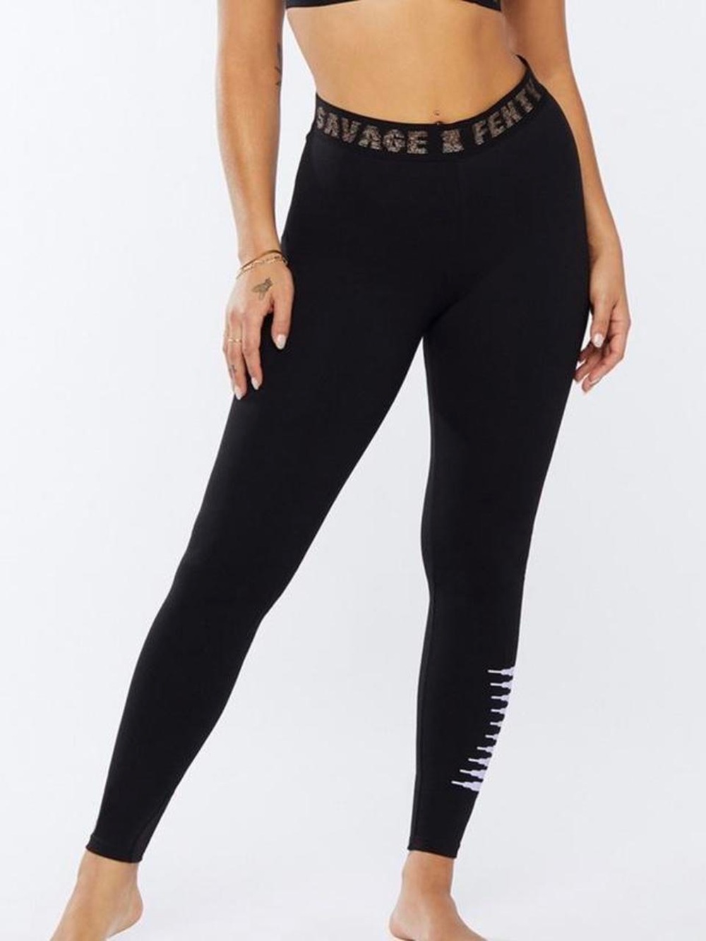 Savage X Fenty Black High-Waist Logo Leggings with White Accent